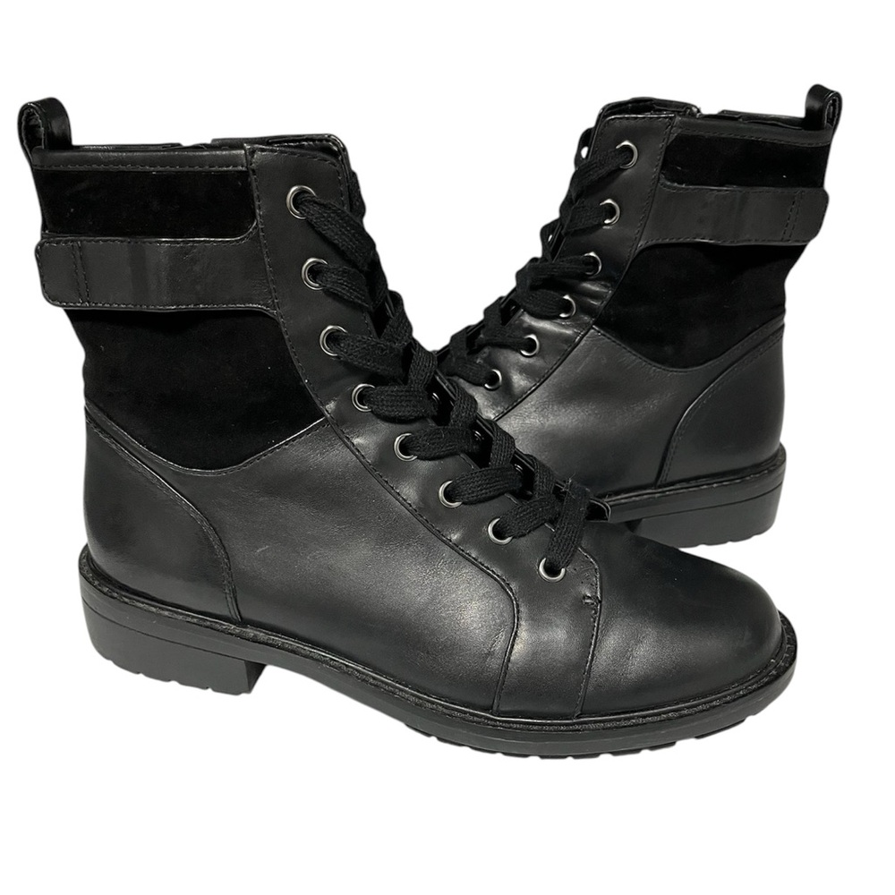 Alex Marie Black Leather Velvet Combat Boots